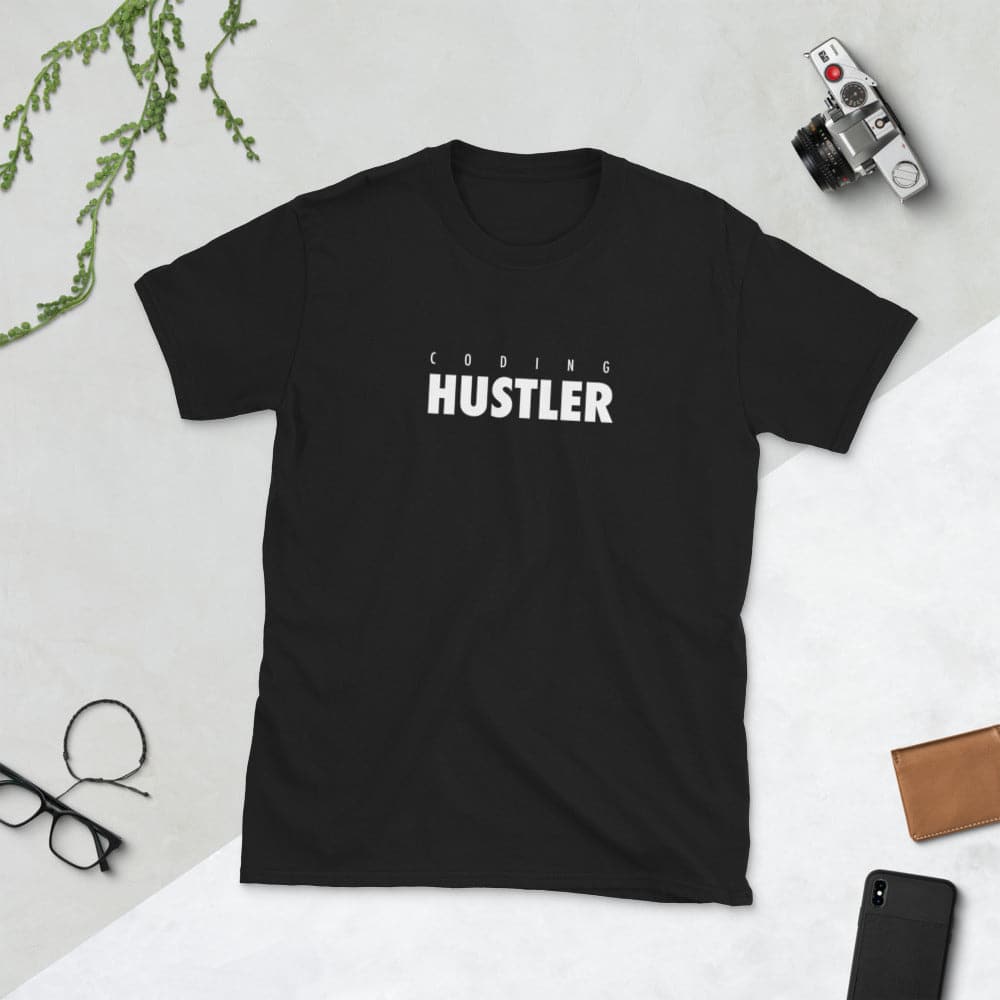 The Coding Hustler t-shirt by DevHero on a trendy background