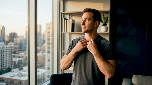 Man wearing premium technical fabric elevated tee