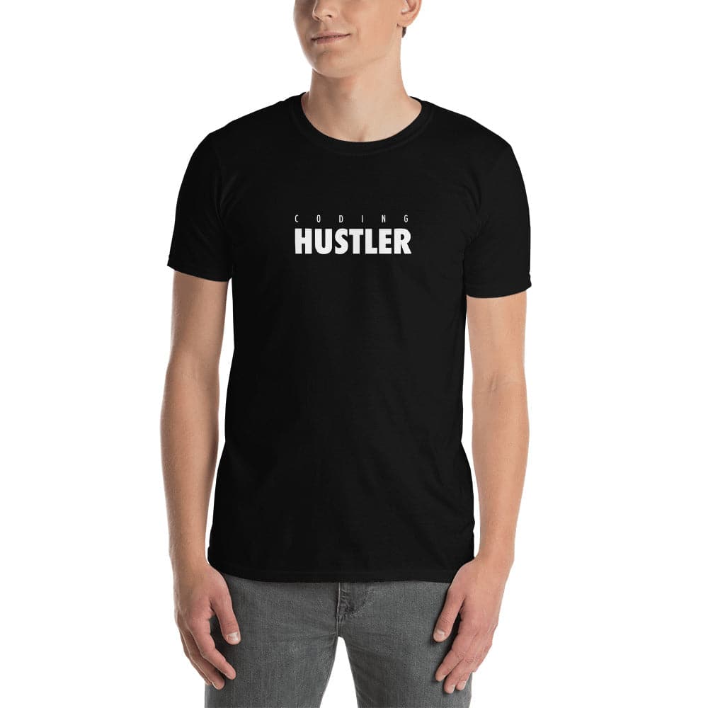 A man wearing The Coding Hustler t-shirt by DevHero