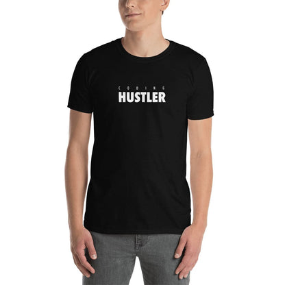 A man wearing The Coding Hustler t-shirt by DevHero